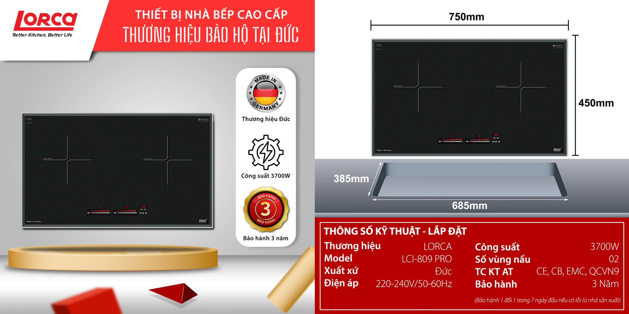 Bếp từ Lorca với chức năng san công suất thông minh